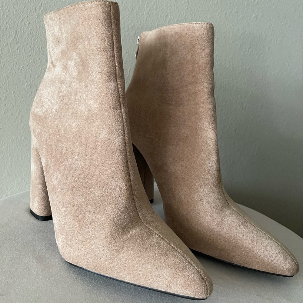 Fashion Nova light beige block heeled booties, size 11 (runs small) fits size 10